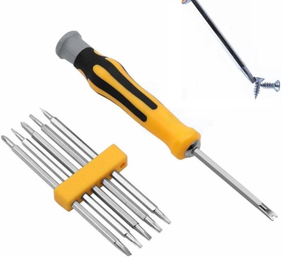 Precisie Schroevendraaier Set - Bitset Handgereedschap - Elektronica Reparatie - Sterk Magnetisch - 7 Delig - Zilver Geel