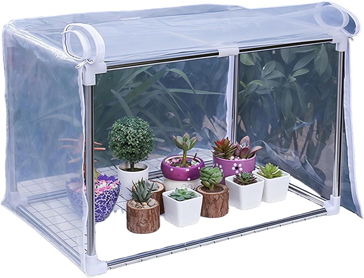 Mini serre buiten - Kleine kas - Planten beschermen - Deur met rits - 80x40x40cm - Wit