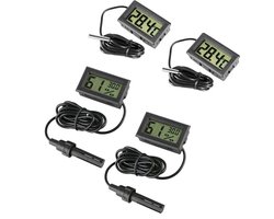 LIVIA HOME - Digitale aquariumthermometer - Waterthermometer met sonde - Zwart - Hygrometer - Voor aquarium en terrarium - 4 stuks