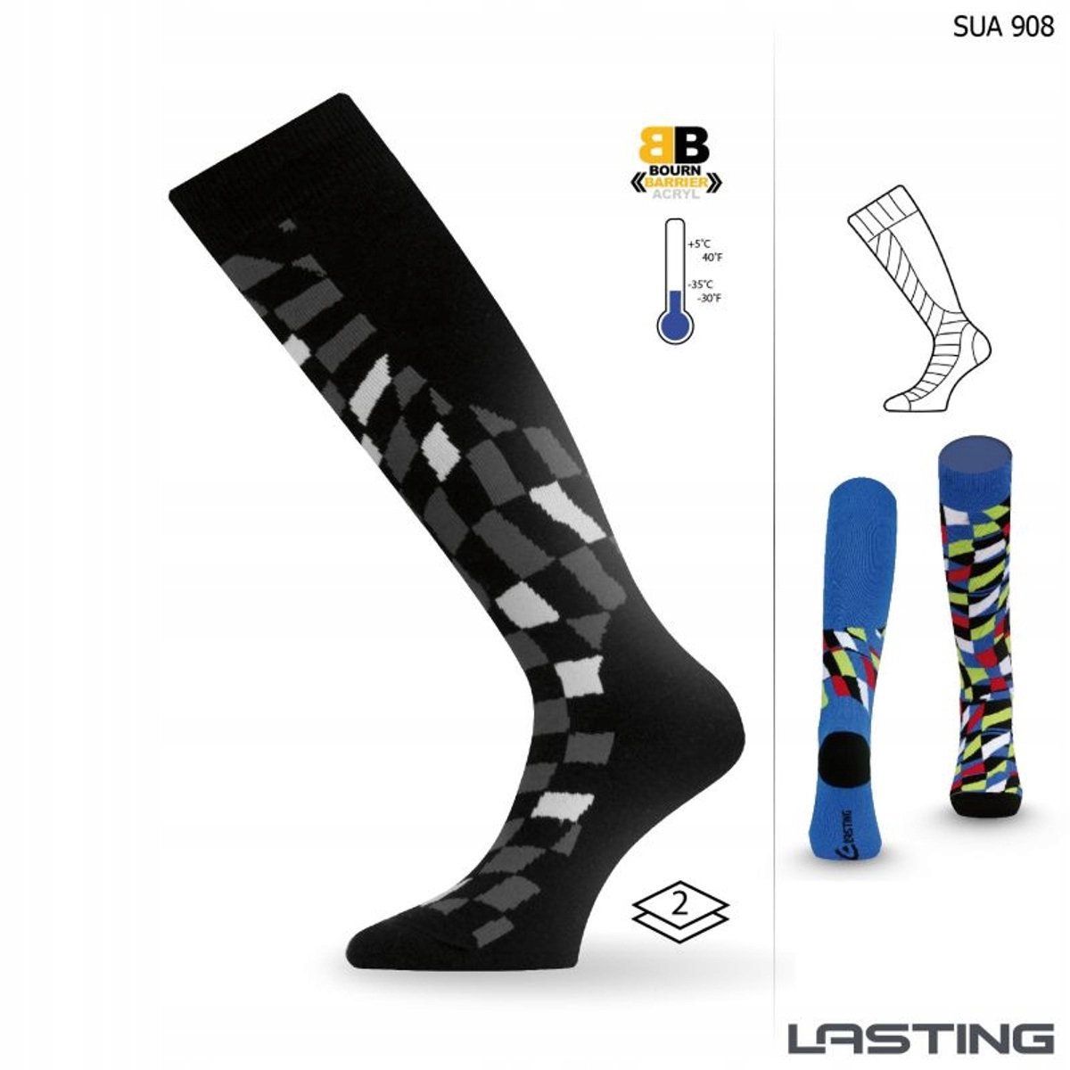 Lasting SUA 908 Snowboard Sokken Zwart