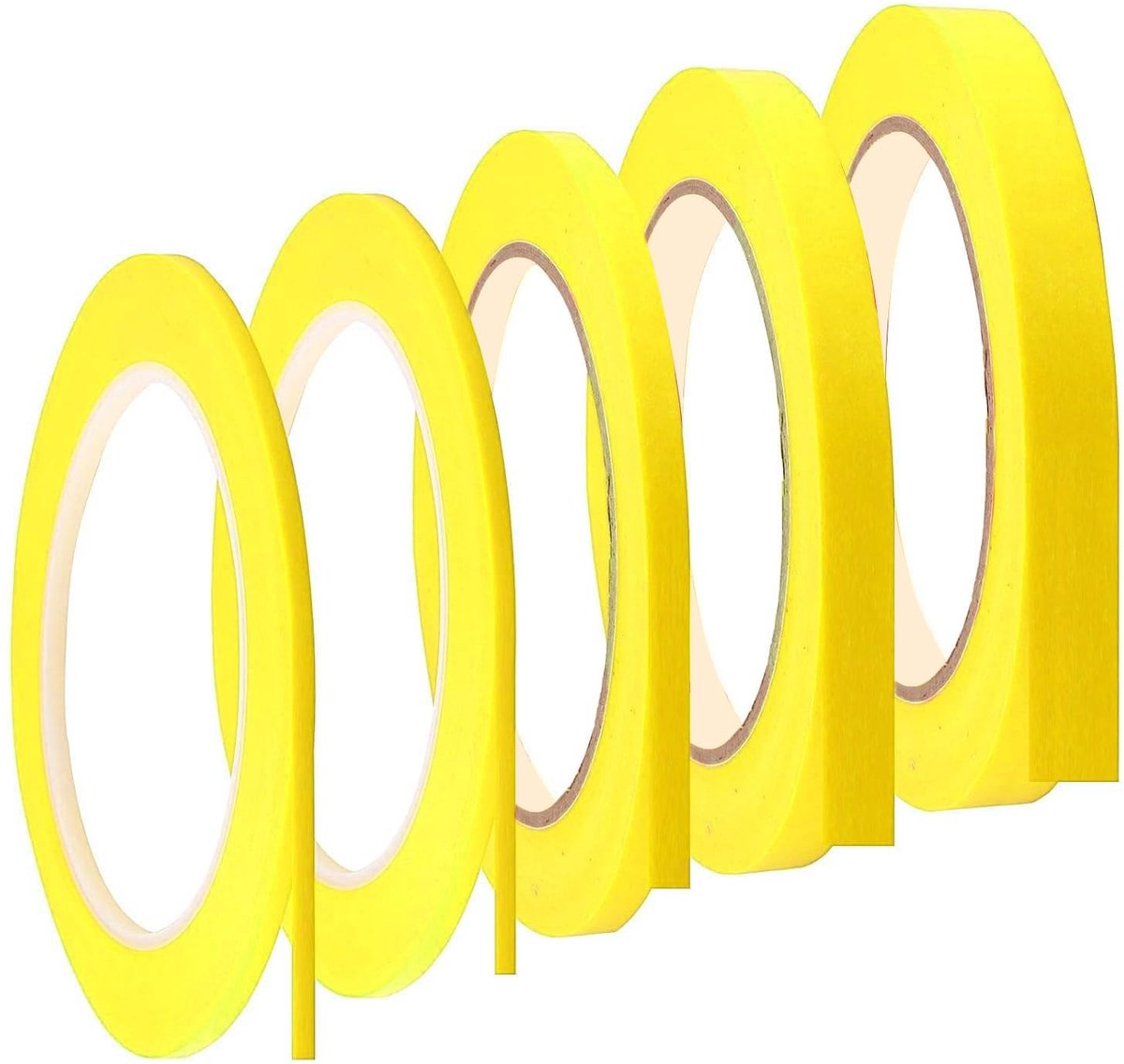 SMOAKEZ- Afplakband zelfklevend - 5 Rollen - Fineline-tape - Masking tape - 3/5/10/12 mm x 50 m - Goudgeel - Maskingtape