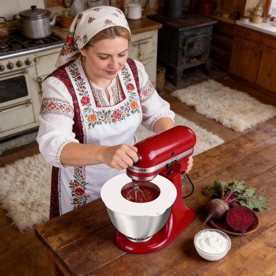 Spatbescherming Mixer - Deksel Kom - Schoon Koken - Vochtbehoud Deeg - 4.5-5 Liter - Wit — afbeelding 3
