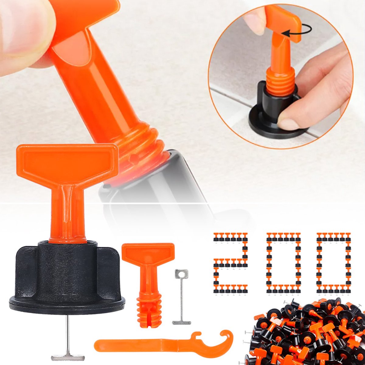 200x tegelnivelleringssysteem: clips, wiggen en 4 sleutels