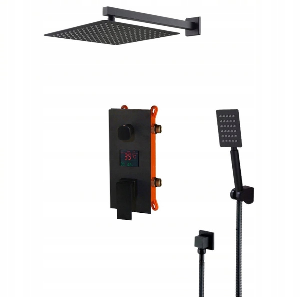 Zwart Mat Doucheset Inbouw met Douchekop, Regendouche & Display
