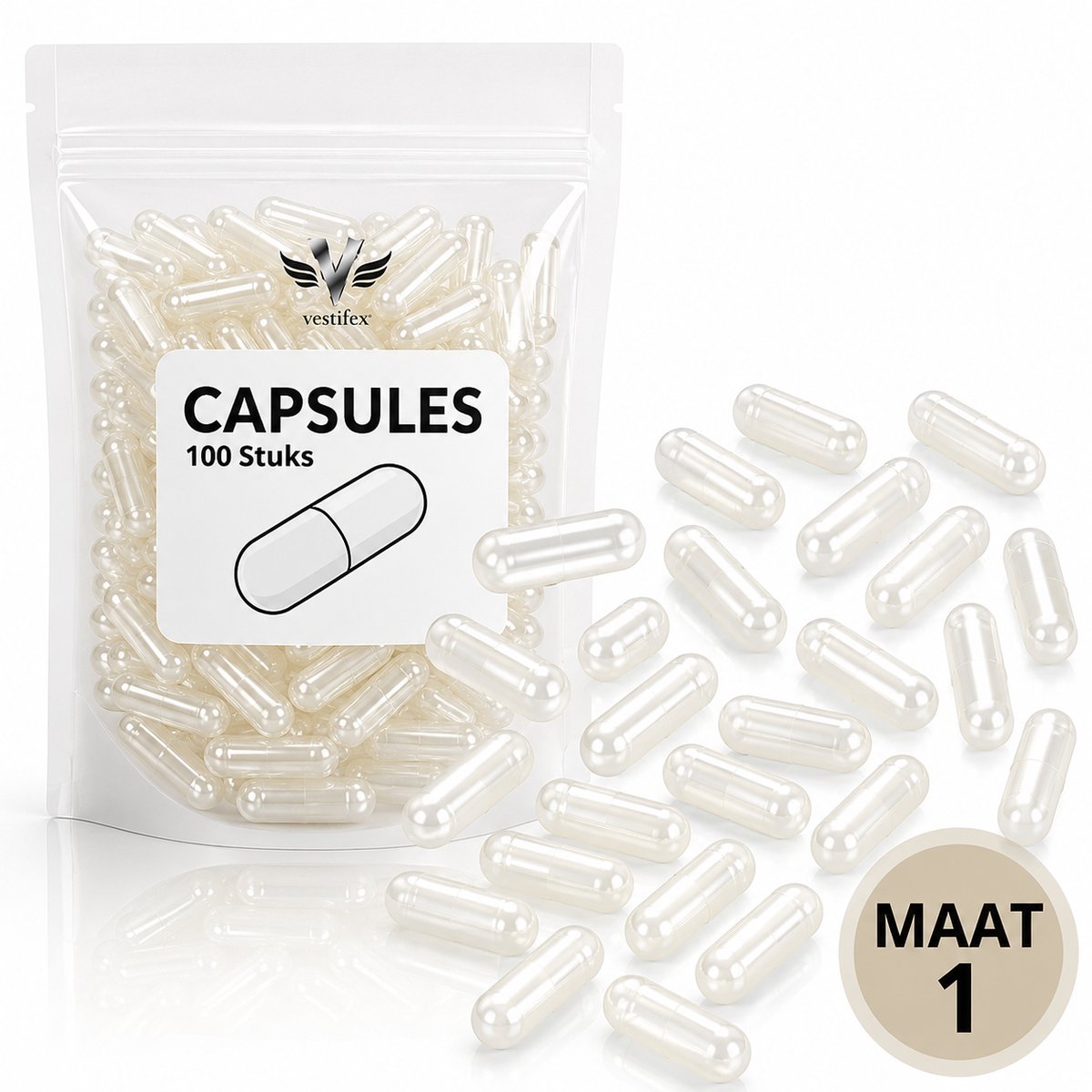 Vestifex® Lege Capsules Maat 1 - 100 Stuks - Gelatine - Capsules - Vegetarisch - DIY