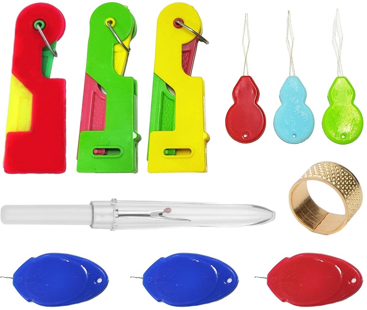 Dailygoods- Naaldinrijger 11 Stuks - Draadinstekers - Naaivoet - Naadscheider - Handnaaien - Lichtgewicht en Draagbaar - Naalden