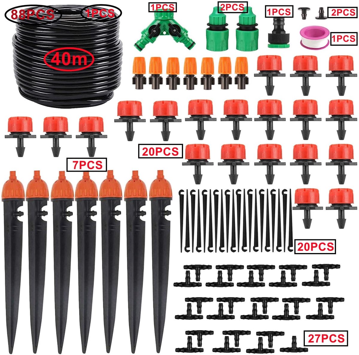 Dailygoods- Irrigatiekit 88 Stuks - Druppelirrigatie 40 Meter - Tuinirrigatiesysteem - Micro Drip Systeem - Eenvoudige Installatie - Hoogwaardig Rubber - Tuinirrigatie
