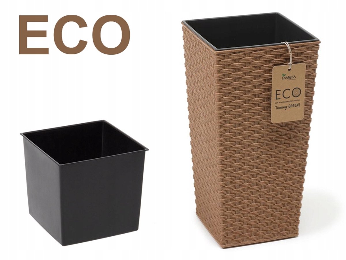 Lamela Finezja ECO Rotan Pot 19x19x36 cm met Inzet - Natuurlijk Hout