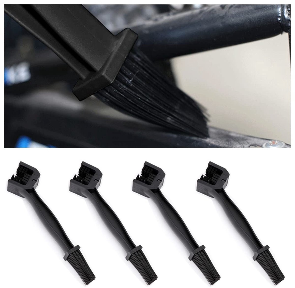 ZEYNOMAX- Kettingreinigingsborstel - 4 Stuks - Reinigingsgereedschap voor Fietsketting/Motorfiets/Scooter - Polypropyleen - Versterkt Blauw/Zwart/Rood - Snelle Eenvoudige Reiniging - Reinigingsborstel