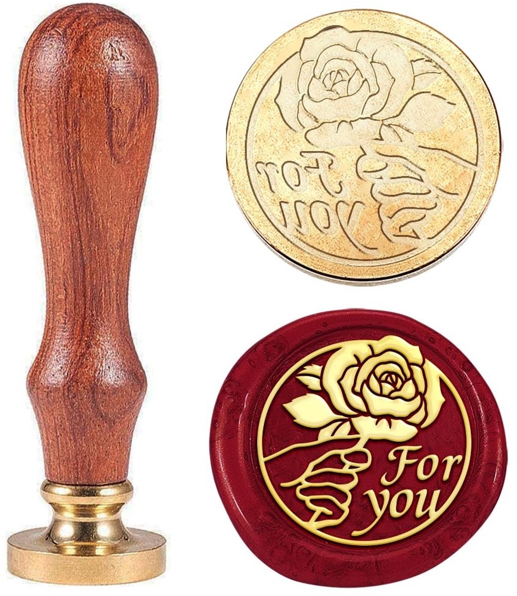 JHUBERS- Zegelstempel Vintage - Afneembare Messing Stempelkop - Houten Handvat - 30 mm - Rozenwas - Perfecte Afdichting - Waszegel