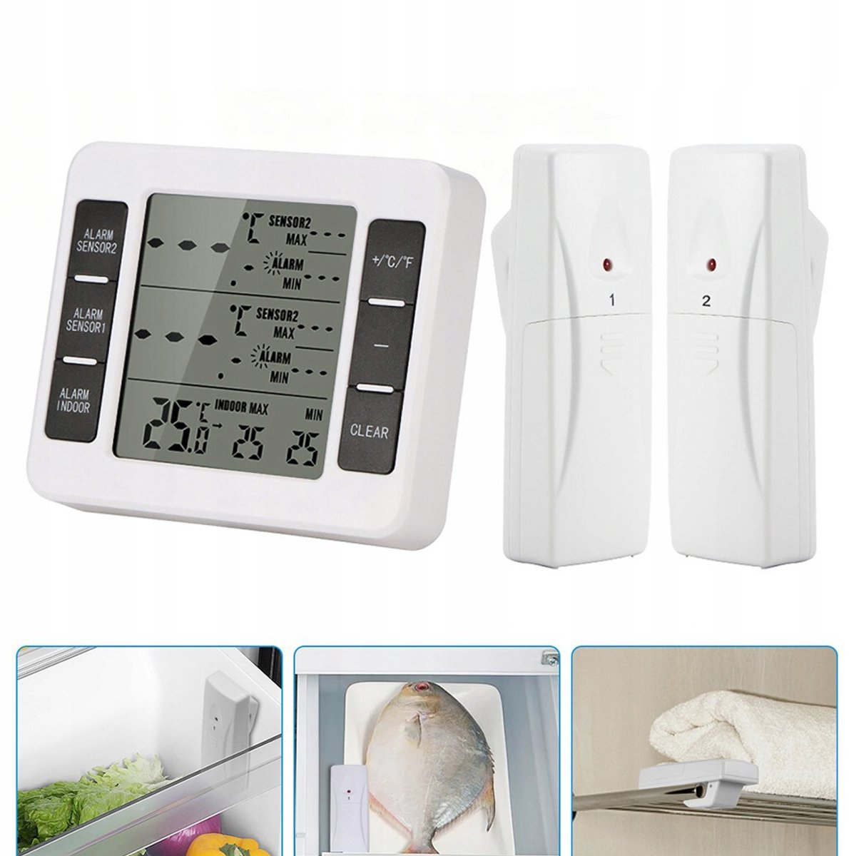 Draadloze koelvloeistofthermometer met alarm en 2 sensoren