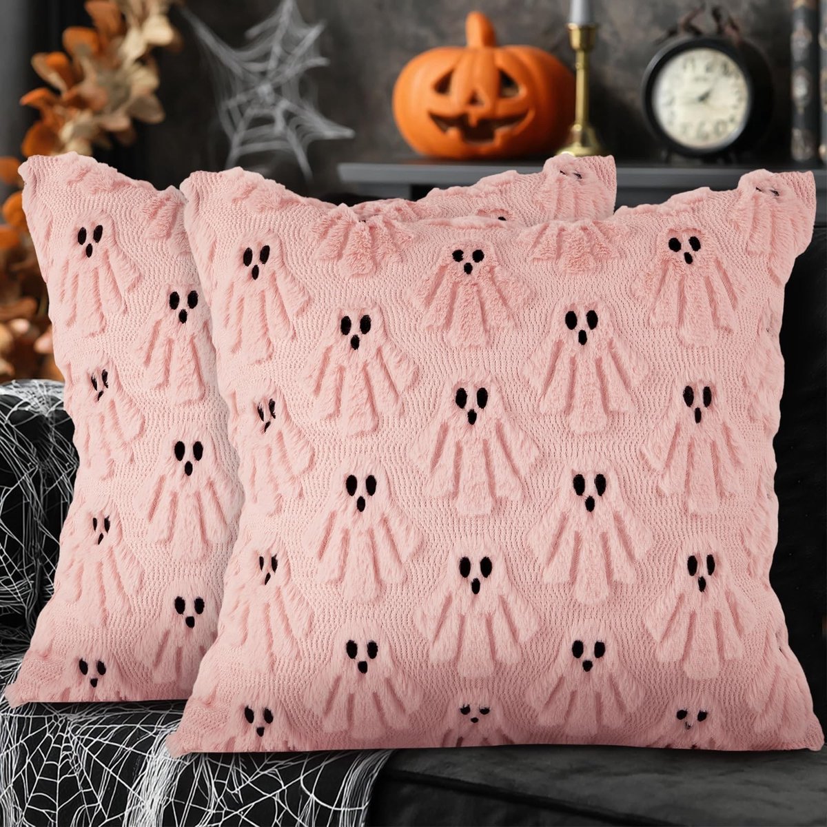 JHUBERS- Kussenslopen Set van 2 - 40 x 40 cm - Pluche - Halloween Motief - Decoratieve Kussens - Zacht en Kindvriendelijk