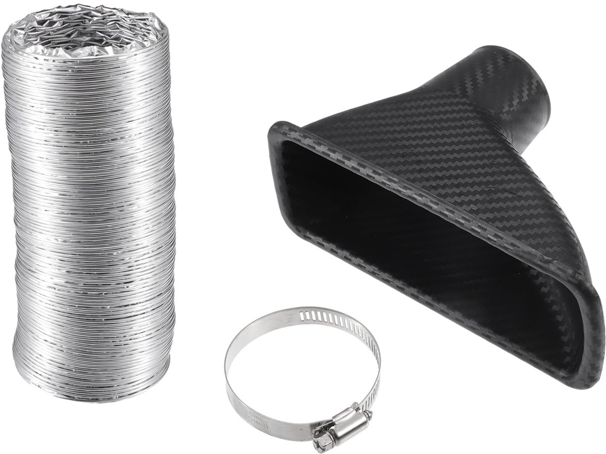 JHUBERS- Inlaatpijp Universele Pasvorm - Remluchtpijp - Flexibele Slang - Slangband - Aluminium/Plastic - Koolstofvezel Patroon - Luchtinlaat