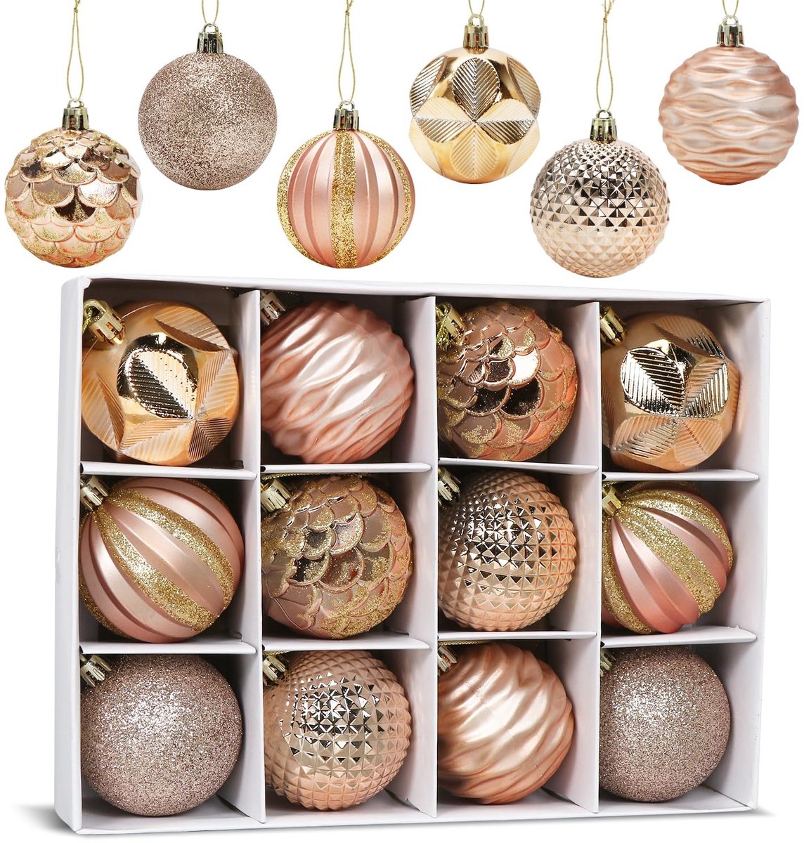 JHUBERS- Kerstballen Luxe - 12 Stuks - Kunststof - 6 cm - Glanzende Decoratie - Unieke Ontwerpen - Herbruikbaar - Kerstversiering