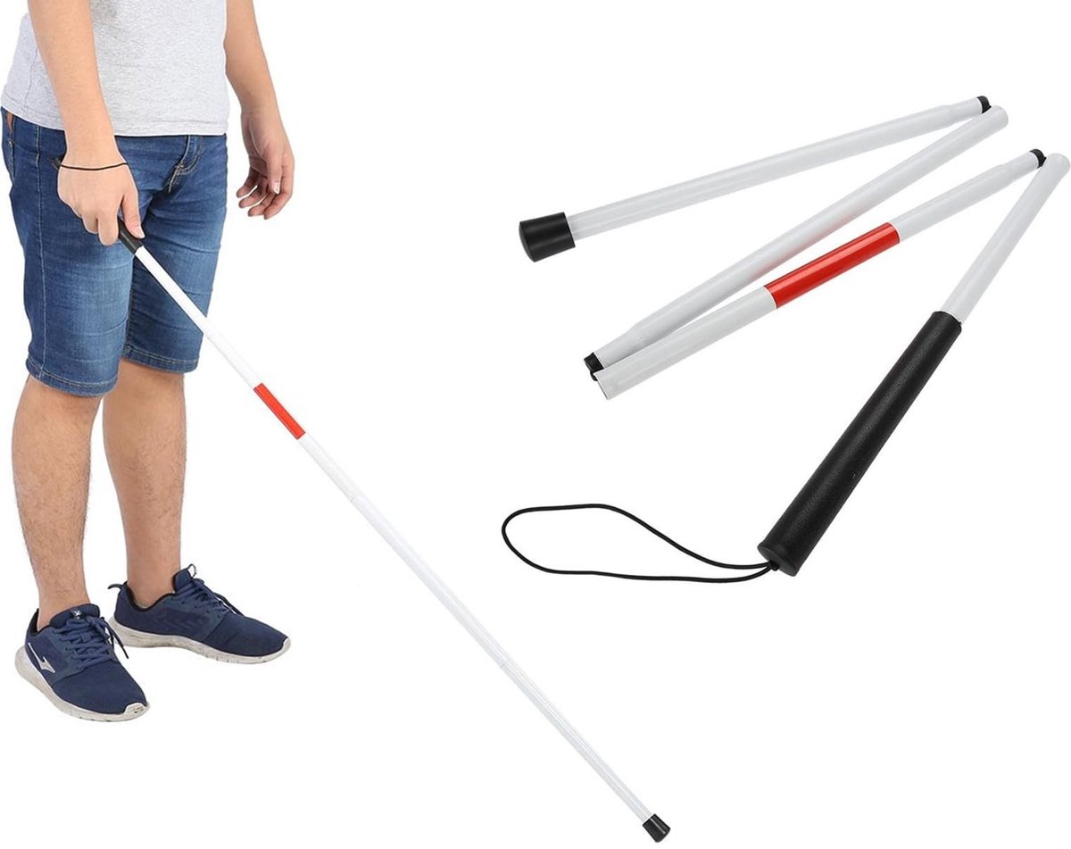 JHUBERS- Opvouwbare Wandelstok - Antislip - Reflecterende Strepen - Lichtgewicht - Aluminiumlegering - Polsband voor Veiligheid - Blindstok