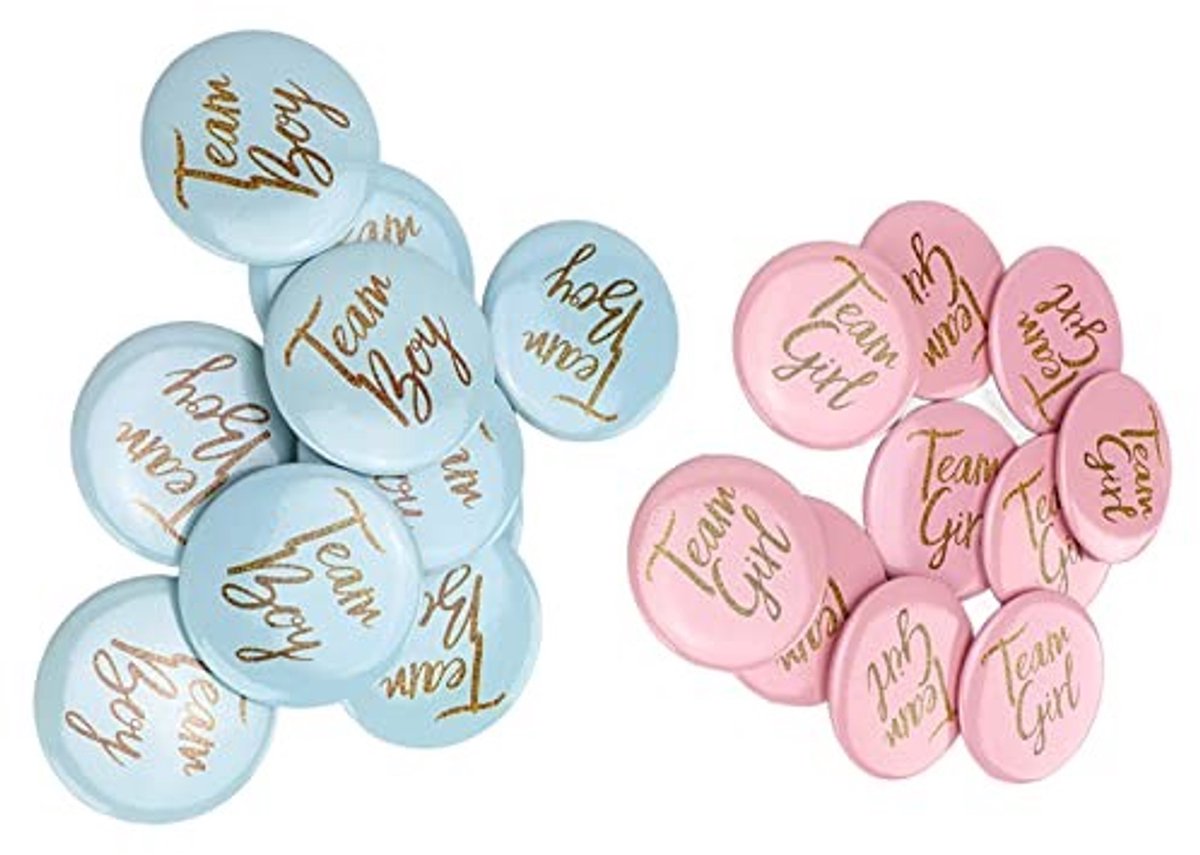 JHUBERS- Gender Reveal Button - 3 Stuks - Metalen Badge - Team Boy/Girl - Decoratieve Pin - Compact en Duurzaam