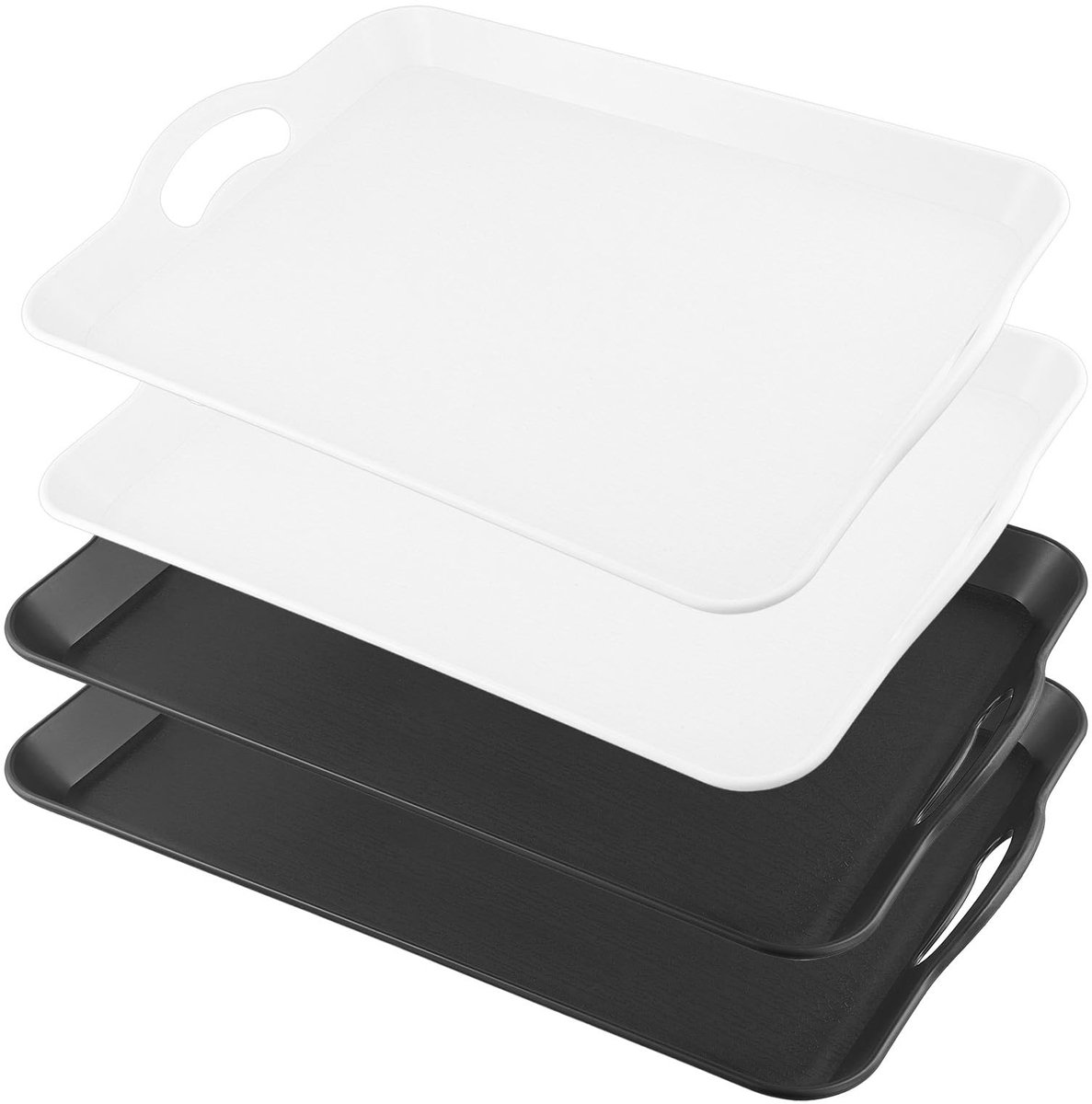 ZEYNOMAX- Dienbladen Set van 4 - Antislip - Plastic - Rechthoekig - 42 x 29 x 4 cm - Witte/Zwarte Trays - Serv Trays
