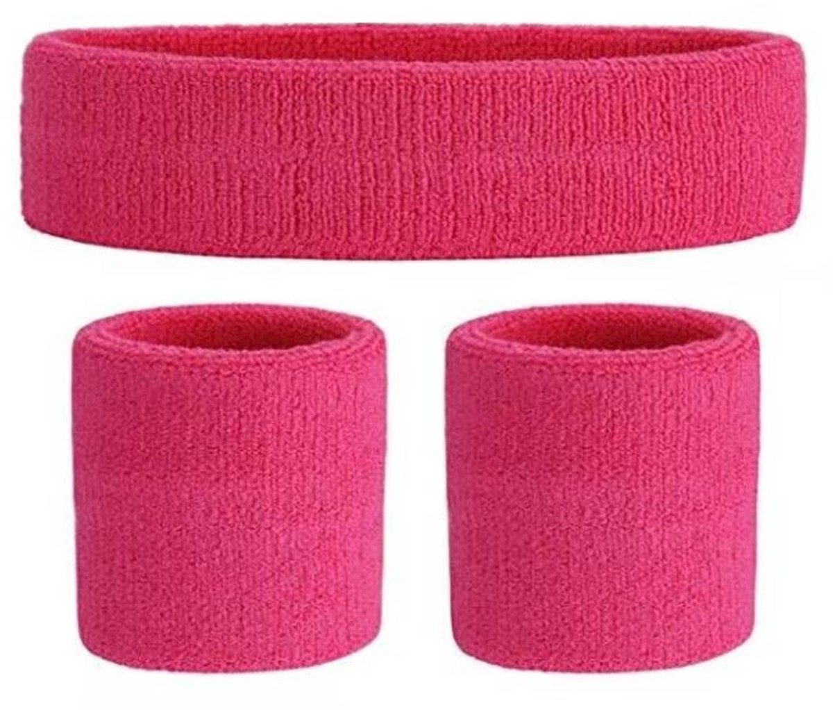 Okado Zweetbandjes Set Fuchsia 3-delig – Hoofdband en 2 Polsbandjes – Katoenmix Sport Zweetbanden voor Sportdag, Fitness en Evenementen