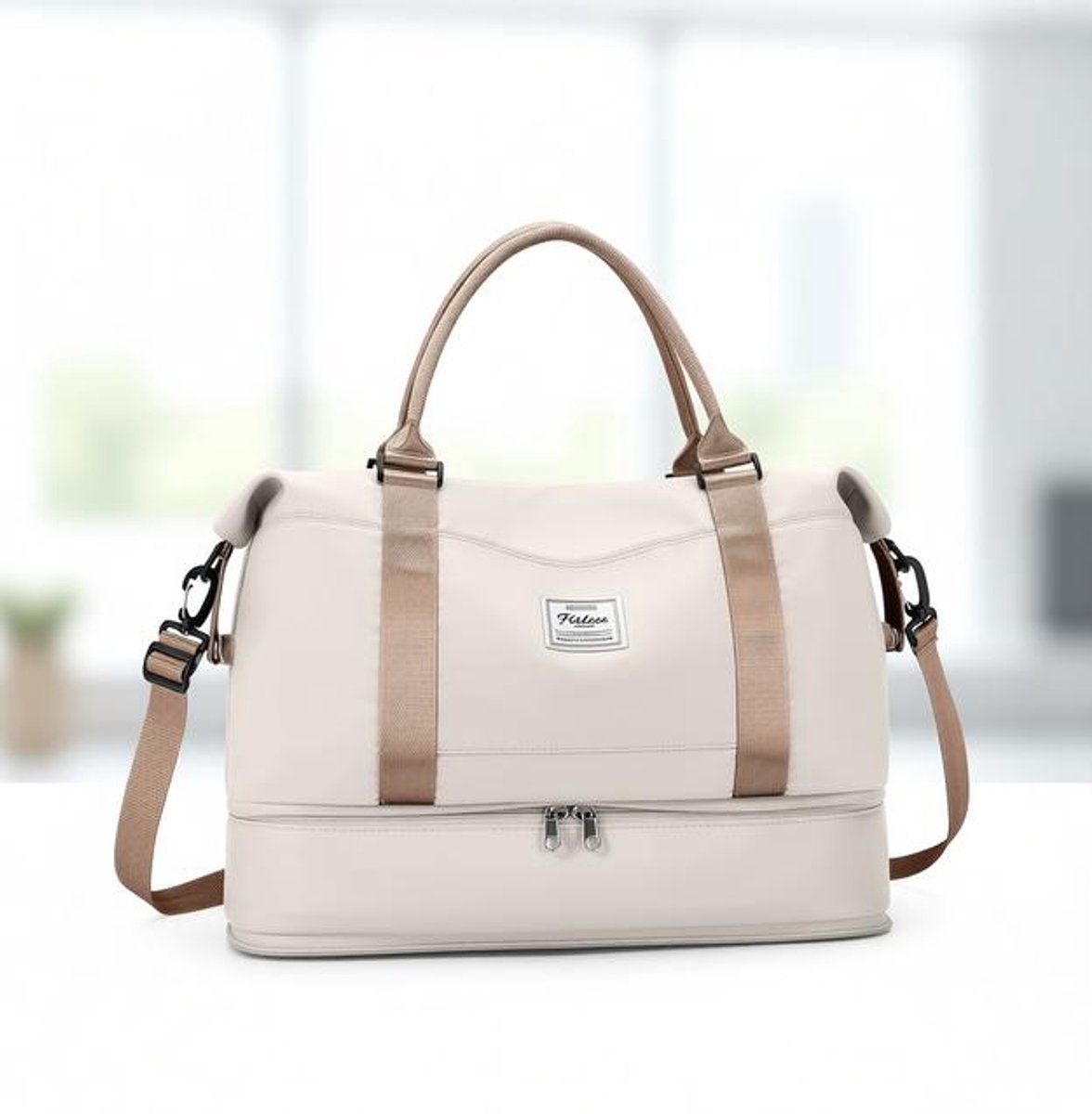 Maison Elara Dames weekendtas met schoenenvak en waterdichte compartiment - Lichtbeige bruin