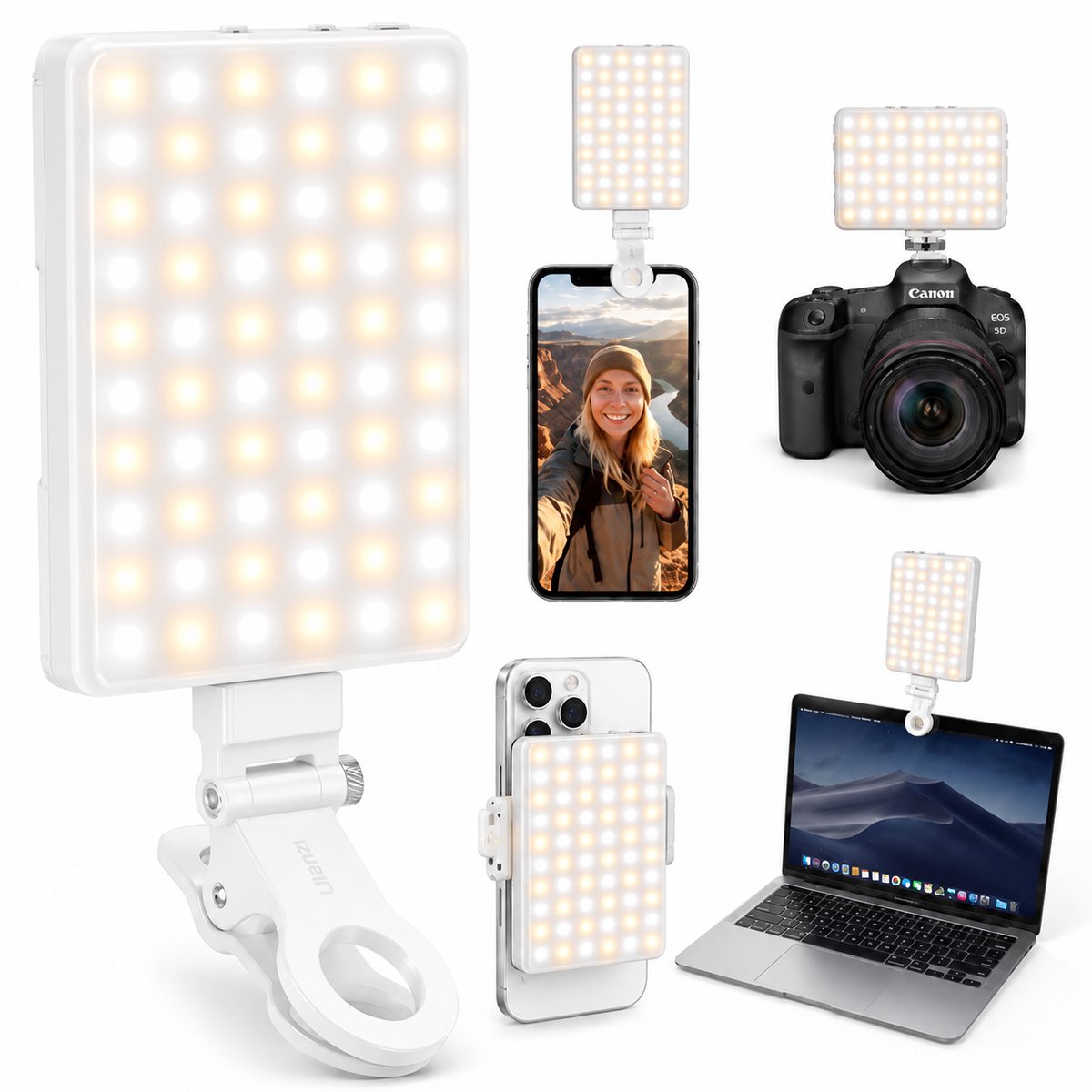 Sounix LED Video Lamp - Studiolampen - 60 LED - Selfie light - Oplaadbare - Smartphone Lamp - Wit