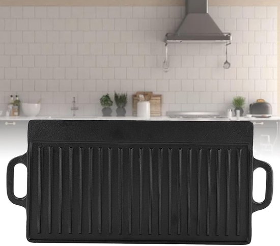 Dubbelzijdige Gietijzeren Pan - Bakplaat Grillplaat - Veelzijdig Koken - Omkeerbaar Ontwerp - Rechthoekig - Zwart — afbeelding 2