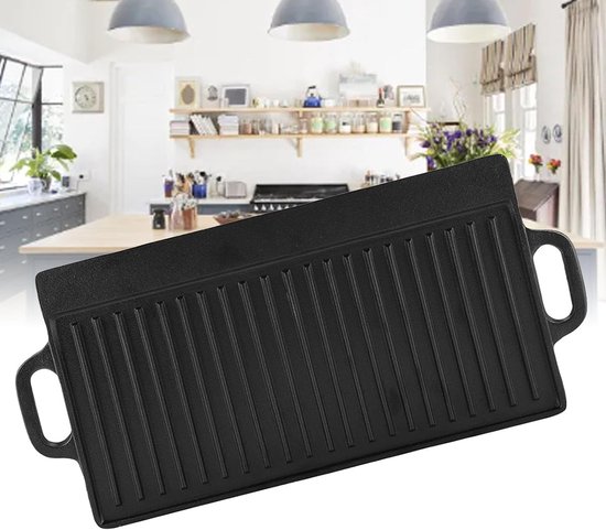 Dubbelzijdige Gietijzeren Pan - Bakplaat Grillplaat - Veelzijdig Koken - Omkeerbaar Ontwerp - Rechthoekig - Zwart — afbeelding 3