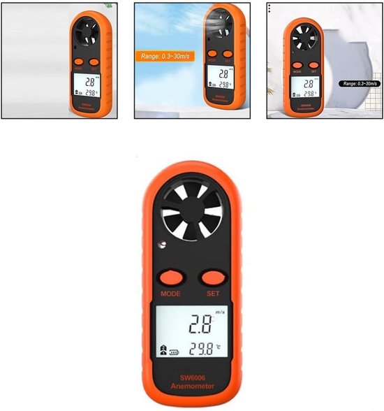 Windsnelheidsmeter - Digitale Anemometer - Weersomstandigheden Meten - Ingebouwde Temperatuurmeter - 108 x 39 x 20 mm - Zwart Oranje — afbeelding 3