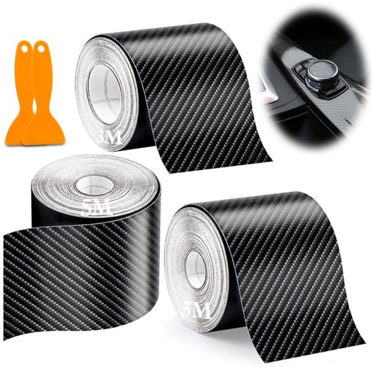 Allecto - Carbon Film - Zelfklevende Car Wrap - 5 cm x 13 m - Zwart