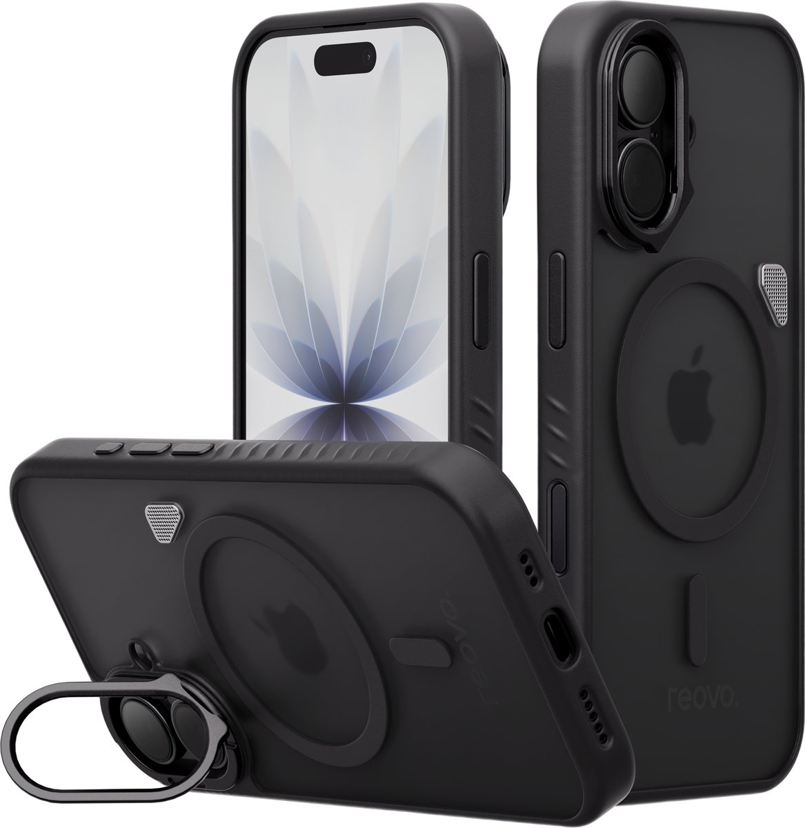 Reovo - Hoesje Geschikt voor iPhone 17 - Camera standaard - Geschikt voor MagSafe - Zwart - anti-val technologie
