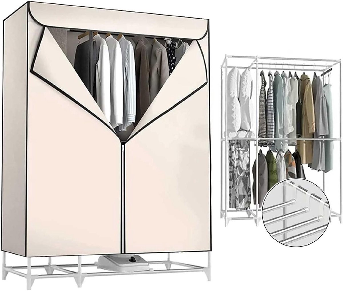 Elektrische Wasdroger Verwarmd Rek Kleding Drogen Dubbellaags Grote Ruimte 145 cm Hoog Beige