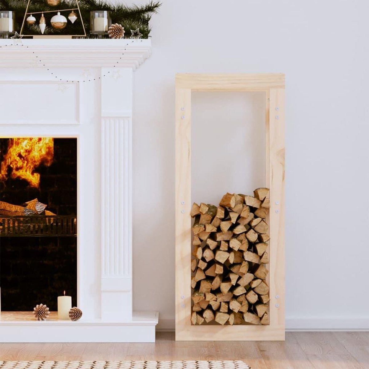 Houder Brandhout - Hout Opslag - Open Haard - Massief Grenenhout - 41x25x100 cm - Natuurlijk