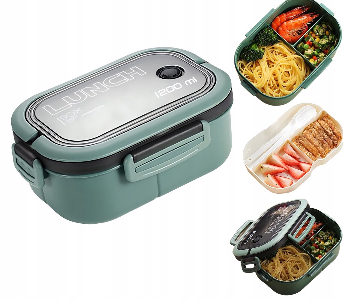 Groene Dubbellaagse Lunchbox 1200ML - BPA-vrij & Magnetronbestendig