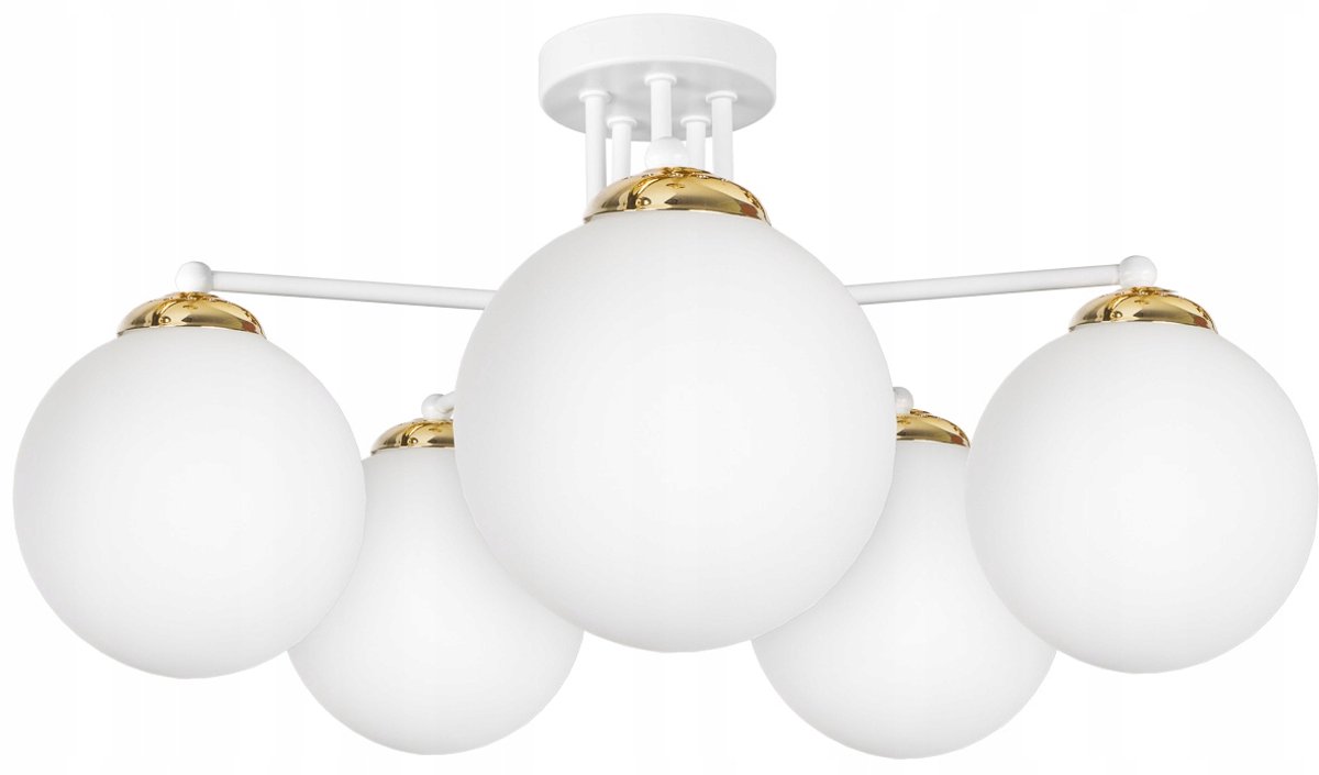 Gouden Loft Hanglamp Glas Bollen 5xE27 Wit LED