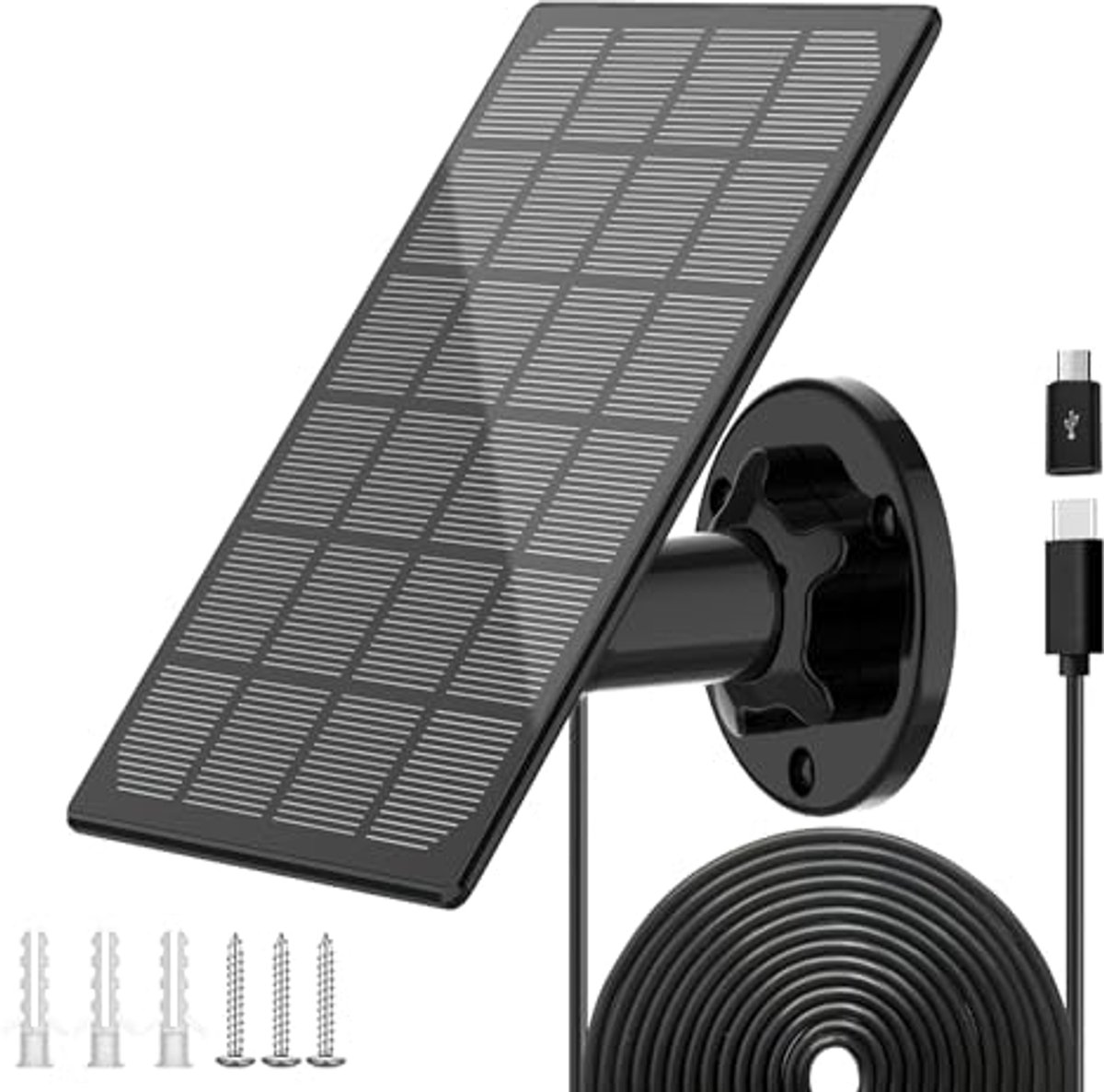Zonnepaneel Camera - Oplaadpaneel Buiten - Energievoorziening Beveiliging - Met USB Aansluiting - 19 cm - Zwart