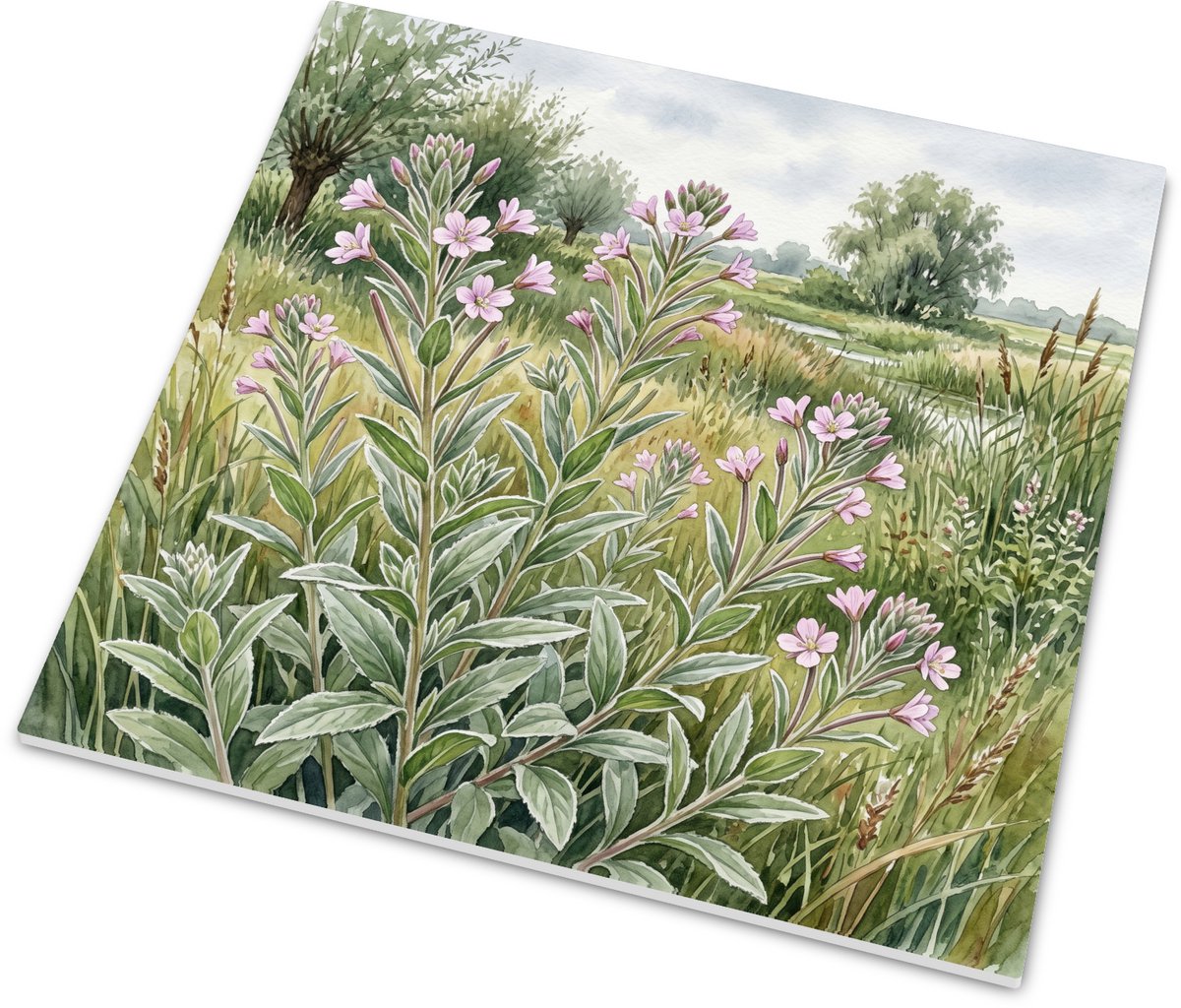 Tegeltje met wandhanger - Viltige basterdwederik (Epilobium parviflorum) aan slootkant aqu