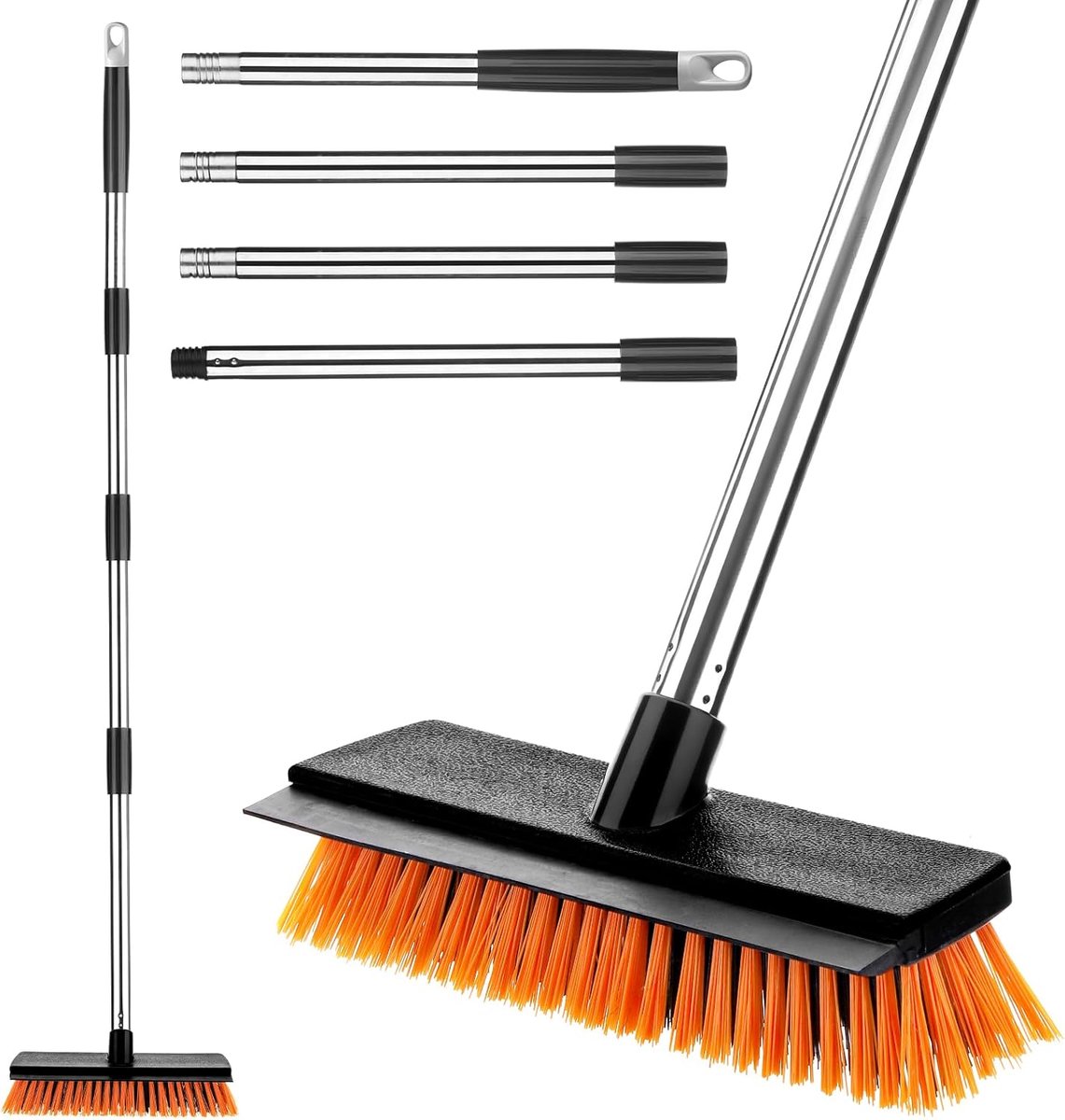 Kunstgras Bezem - Outdoor Broom - Polyethyleen/Zwart - Uitschuifbaar tot 126 cm - Ergonomisch Ontwerp - Voor Tuin en Terras