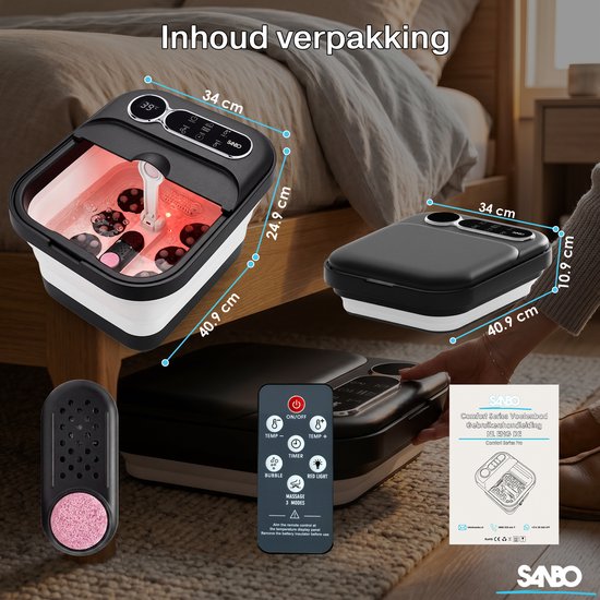 Sanbo Voetenbad - Elektrische Massage Rollers - Instelbare Temperatuur 35 tot 48 Graden - Voetmassage Apparaat - Voetbad Met Massage - Zwart