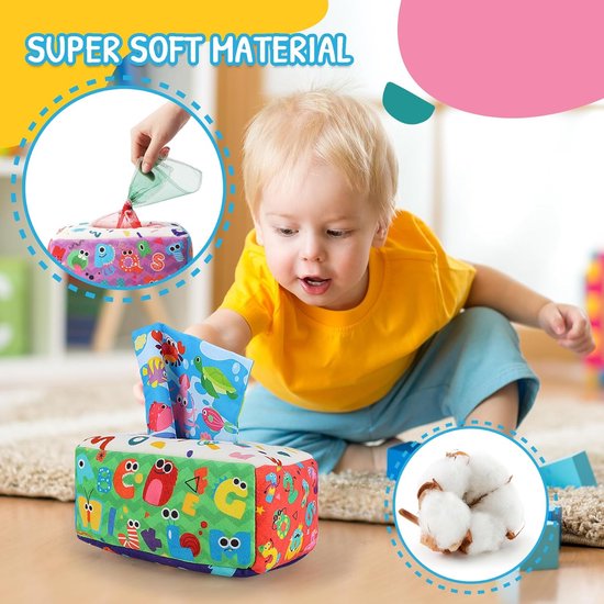 Montessori Tissue Box - Sensorisch Baby Speelgoed - Cognitieve Ontwikkeling - Veilig Katoen Materiaal - 0-12 Maanden - Multicolor — afbeelding 2