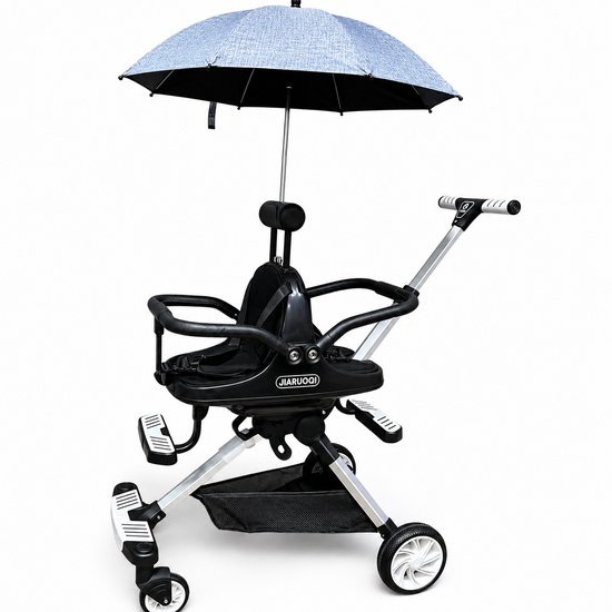 JRQ - Tweeling Kinderwagen met Parasol – Lichtgewicht – Opvouwbaar – Aluminium Frame – Met Rem & Demping - Voor 6 Maanden tot 4 Jaar