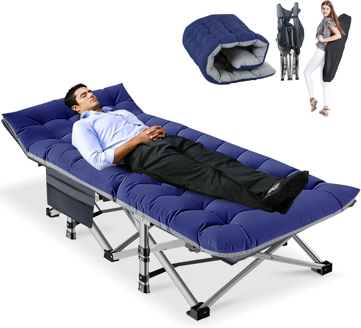 Opvouwbaar Bed - Gastbed Matras - Logeren Buiten - Extra Brede Stevig - 200 kg Draagkracht - Grijs