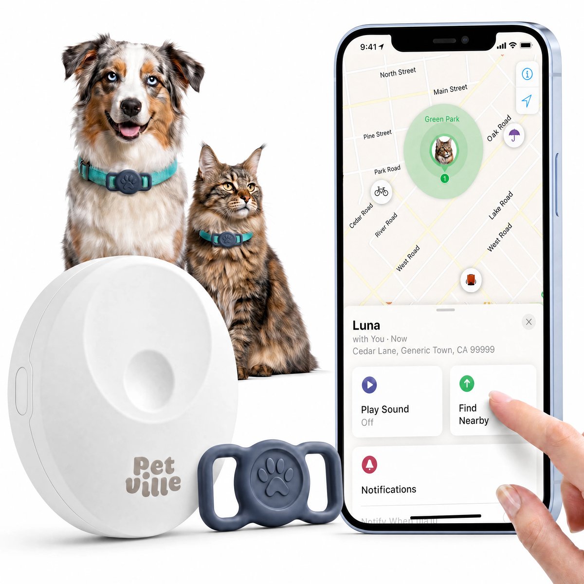Tracker met Houder voor Kat en Hond - Werkt met Apple Find My App - Halsband Kat en Hond - Zonder Abonnement - Smart Bluetooth Trackers - Volgsysteem - Huisdieren - PetVille