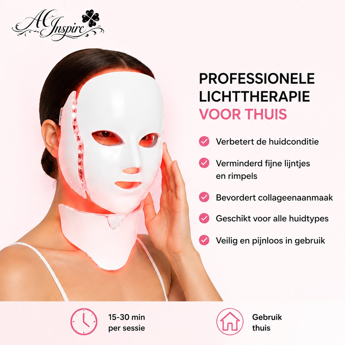 LED Gezichtsmasker 7 Kleuren Lichttherapie - Anti Aging Gezichtsverzorging - Huidverjonging - Acne Behandeling - LED Beauty Mask Met Halsstuk