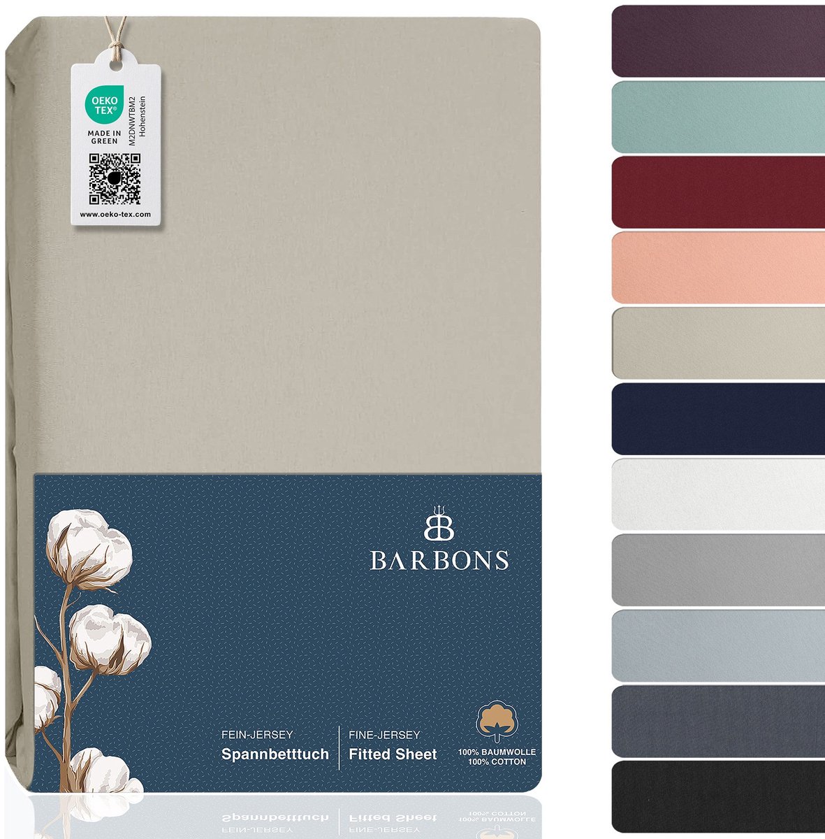 BARBONS hoeslaken 120x200 - hoeslakens Jersey 145 g/m² - 100% katoen - zand