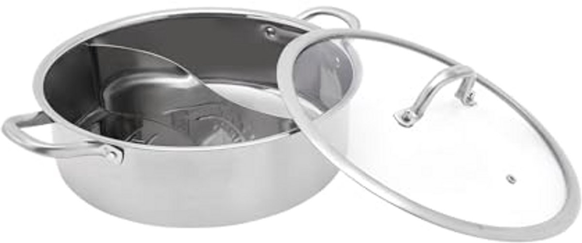 Roestvrijstalen Hot Pot - Kookpan met verdeler - Gezellig Tafelen - Dubbele smaak scheiding - 32 cm diameter - Zilver
