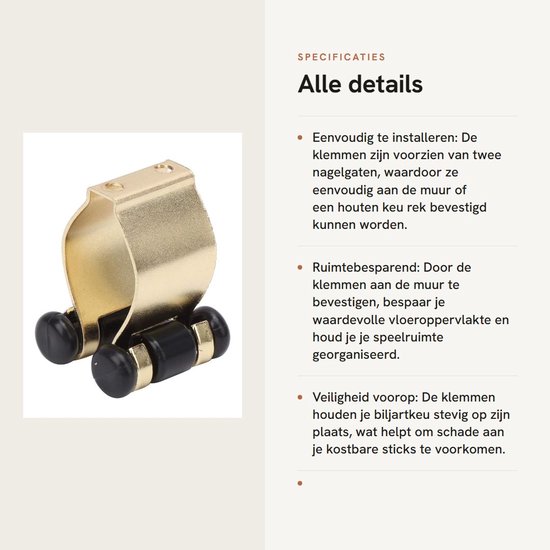 Biljart Keu Houder - Pool Cue Clip - Biljart Keuen Bewaren - Stevig Bevestigd - 4 Stuks - Metaal — afbeelding 3