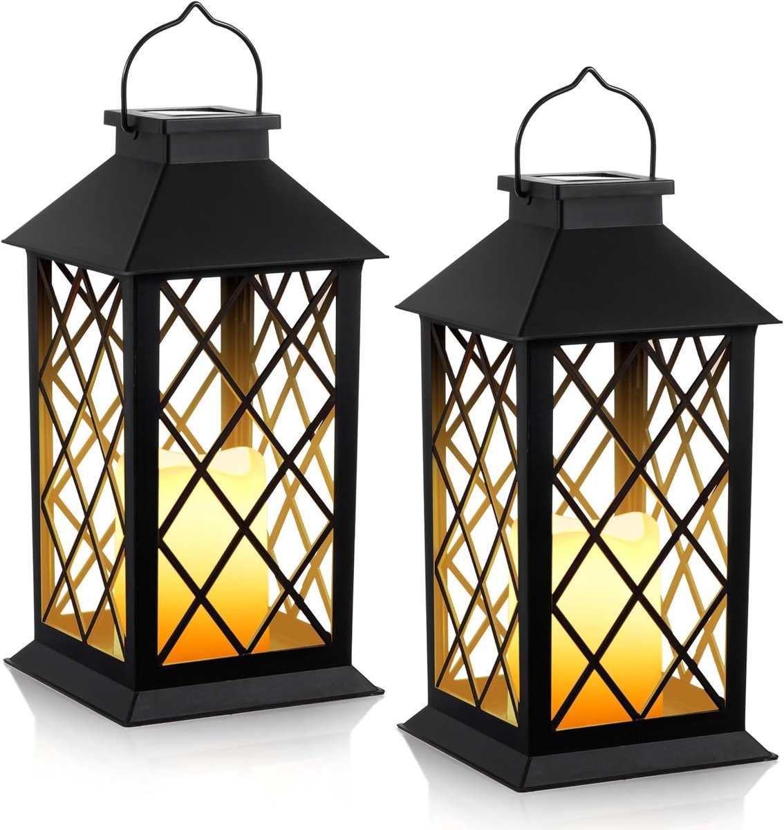 Solar Lantaarns - Hangende Lampen - Tuin Decoratie - Automatische Verlichting - 2 Stuks - Zwart