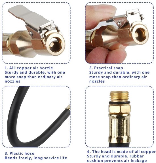 Bandenpomp Slang - Luchtpomp Adapter - Banden Oppompen - Universele Compatibiliteit - 2 stuks 37 cm - Zwart — afbeelding 3