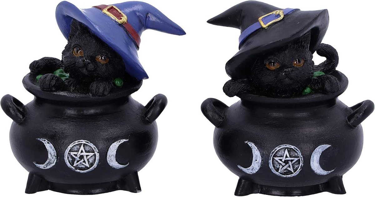 Heksen Kat Ketel - Figuurtjes Decoratie - Huis Verfraaien - Handgeschilderd Detail - 8 cm