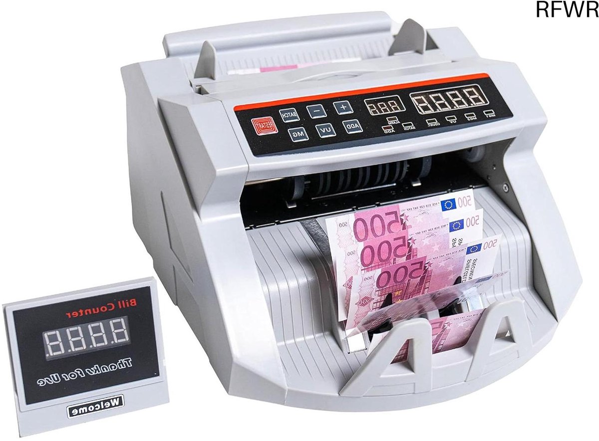 Geldtelmachine - Biljettelmachine - Snel Geld Tellen - Drievoudige Valsgeld Detectie - 1000 Biljetten/Min - Wit