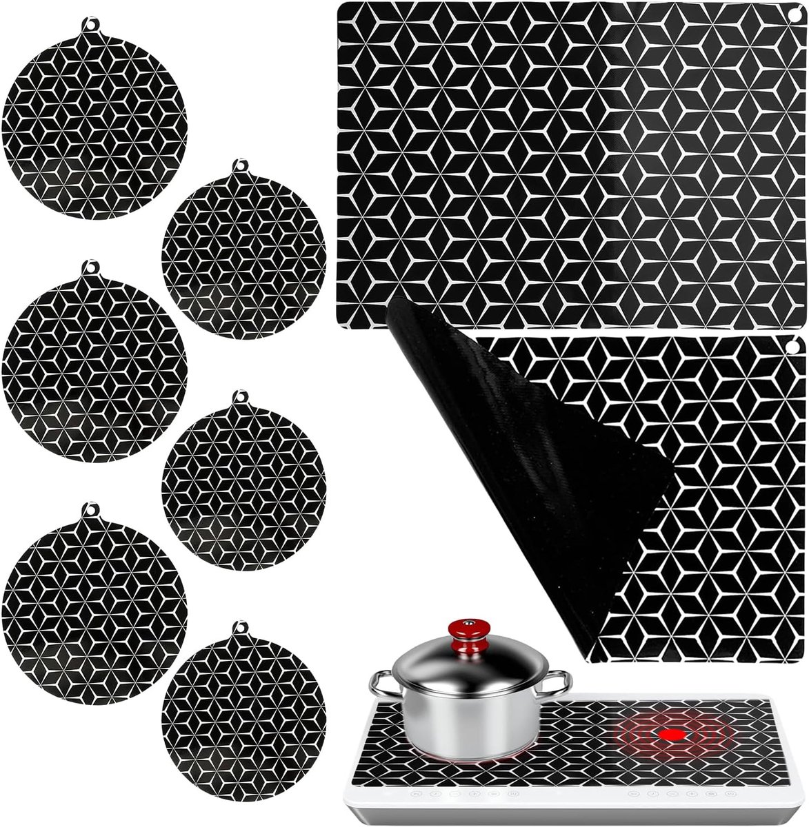 Inductie beschermmatten Fornuisdeken kookplaat beschermen Hittebestendig tot 240°C 8 stuks Zwart
